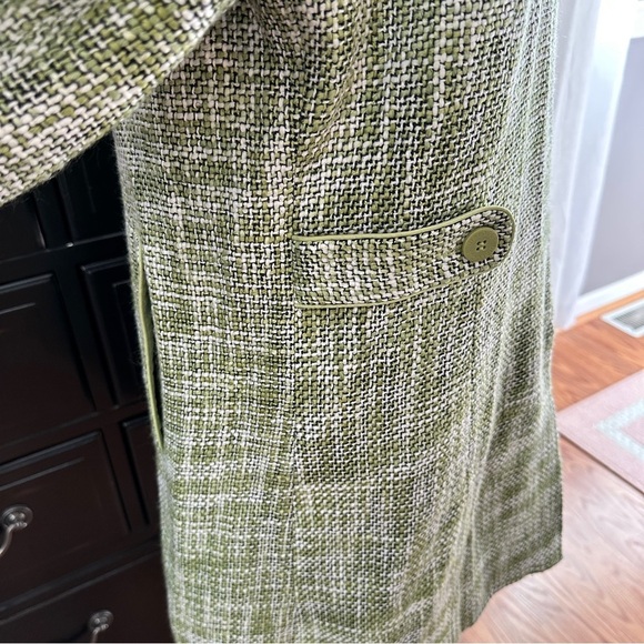 Dialogue Olive Houndstooth Tweed Trench Coat Size 10 - Picture 8 of 16
